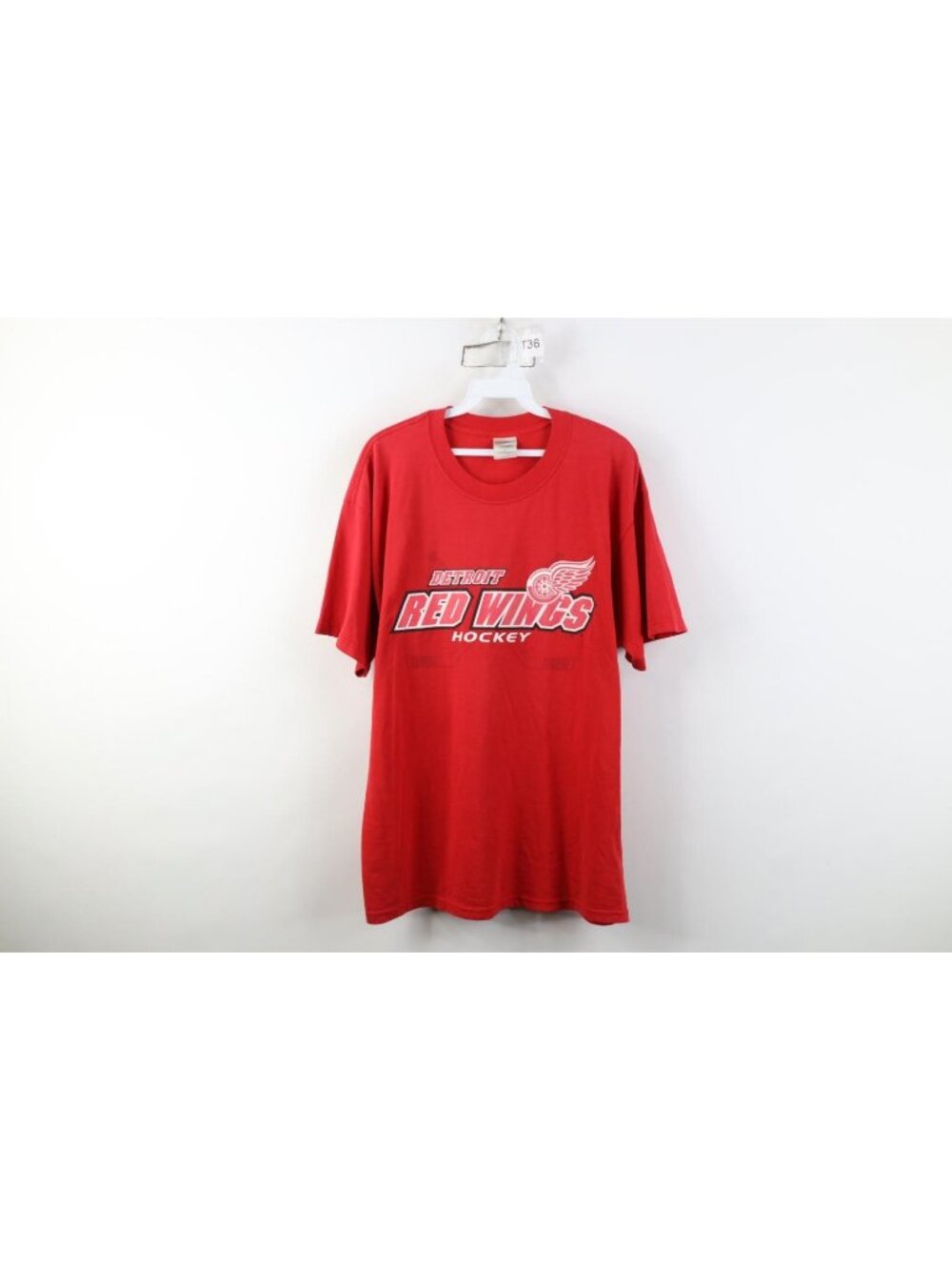 Vintage 90s Y2K Mens Large Faded Spell Out Detroit Red Wings Hockey T-Shirt Red